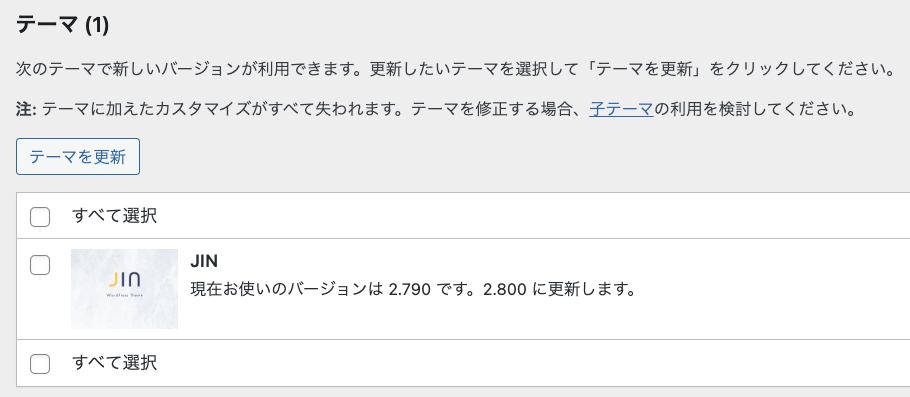 JINテーマの更新情報ページ