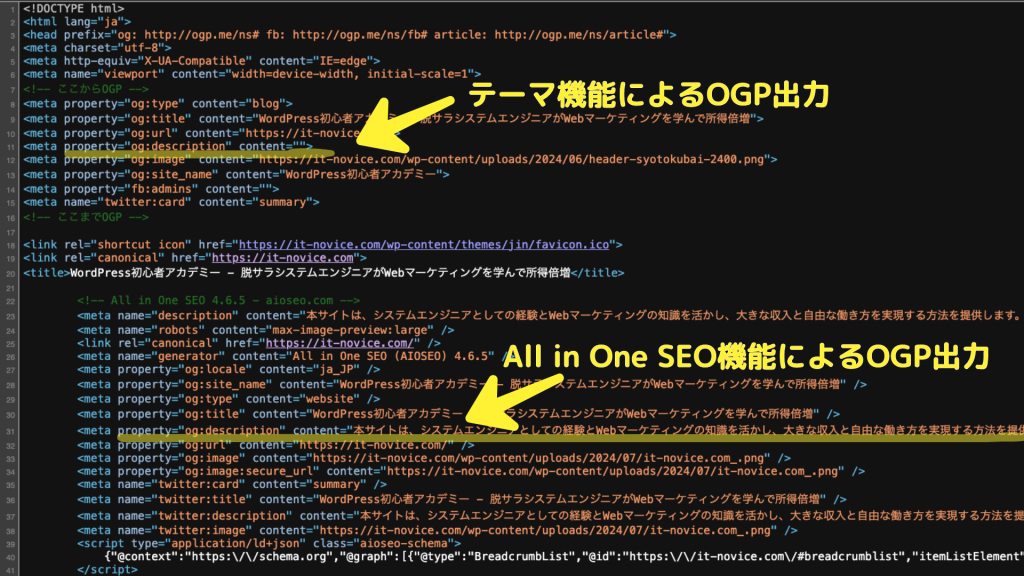 og:descriptionが重複しているHTMLソースの例