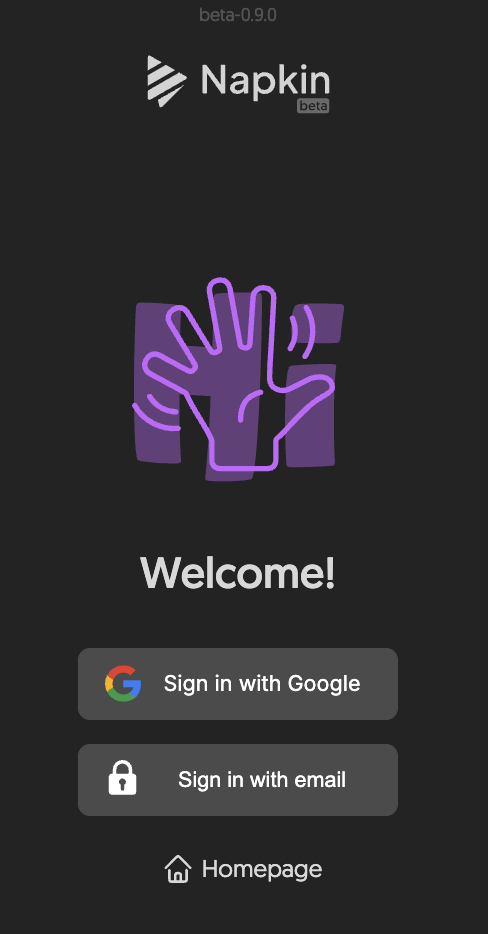Napkin AI ログイン画面